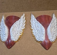 Winged Gold Trimmed Helik,L.A. Mesa Calif Porcelain Wall Pocket Vases Set of (2)