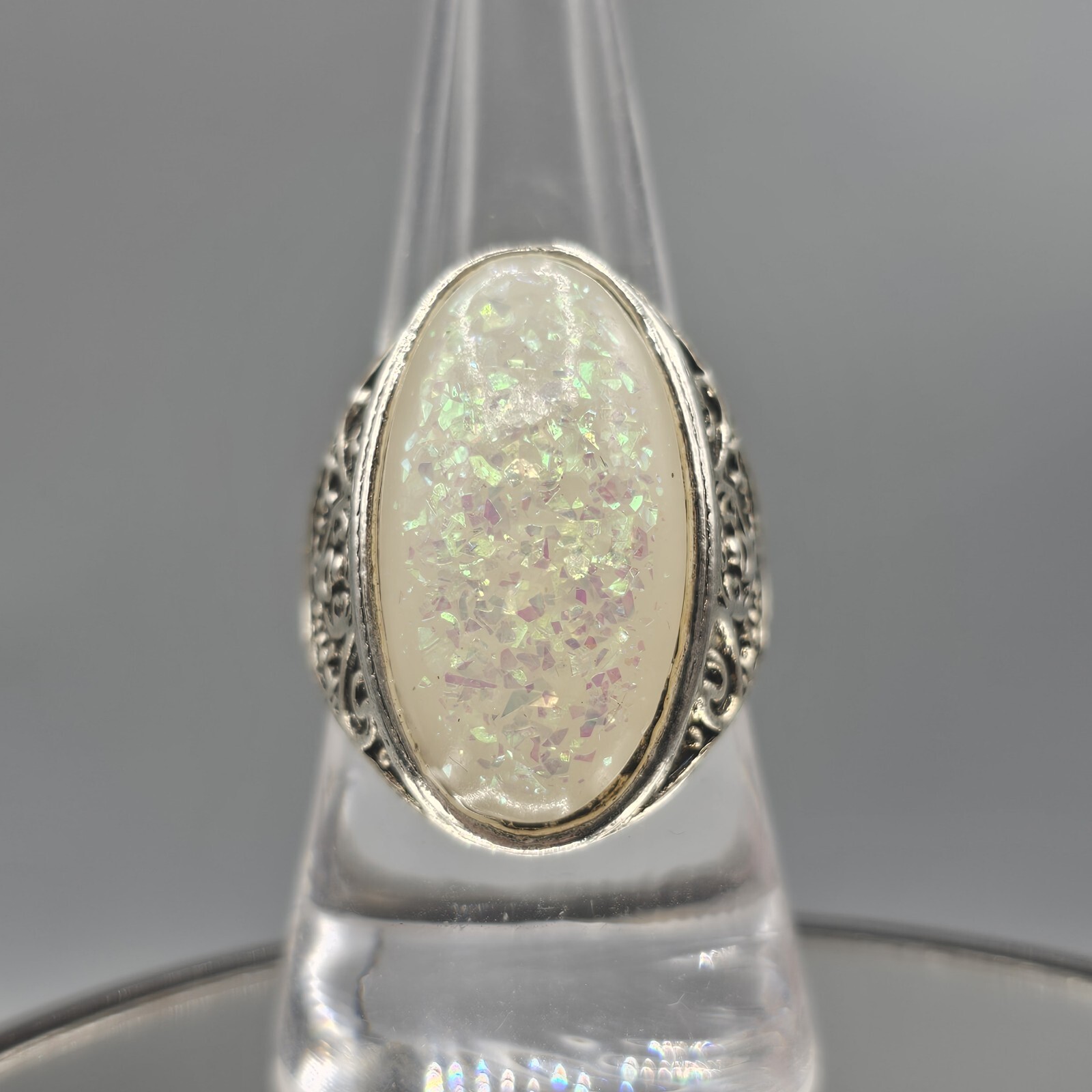 Confetti Cabochon Ring Large Oval Statement Silve… - image 2