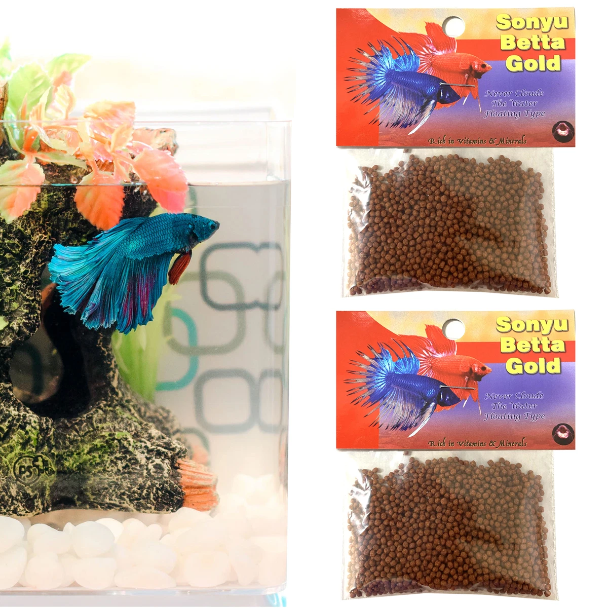 2 Packs Betta Gold Baby Pellets Fish Food Floating Tropical