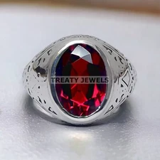 Garnet Oval Cut Gemstone With 925 Sterling Silver Ring For Men's #716