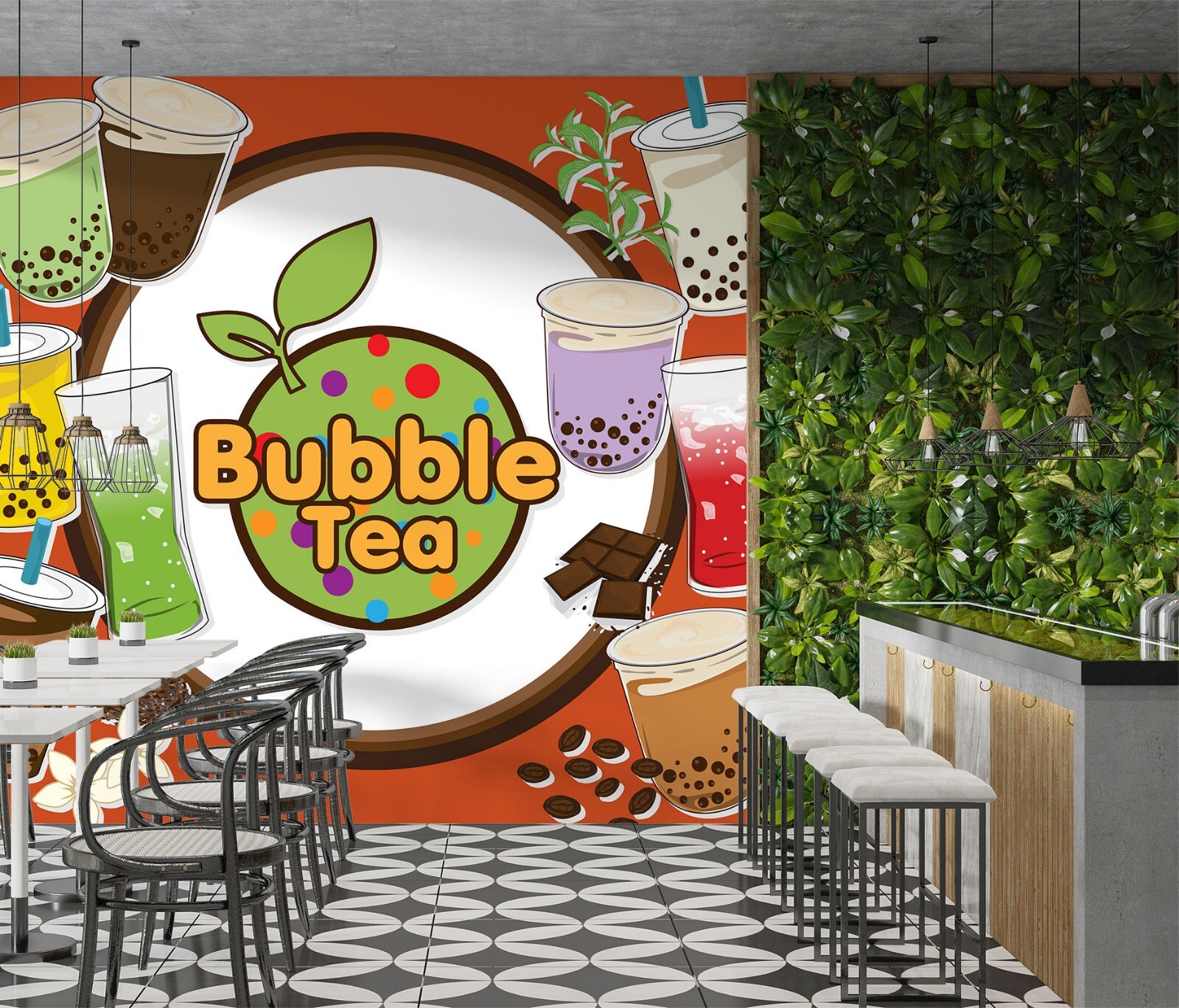 3D Bubble Tea Q310 té de perlas té de leche tienda papel pintado mural fotomural Kay