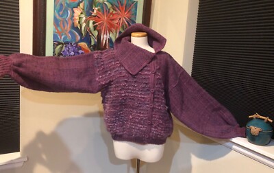  Handwoven Purple Sweater w/ Huge Dramatic Sleeves by Regine's Fine Art / - OSFA