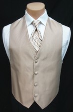 Men's Sand Tan Jean Yves Cooper Tuxedo Vest  Long Tie Formal Wedding Prom