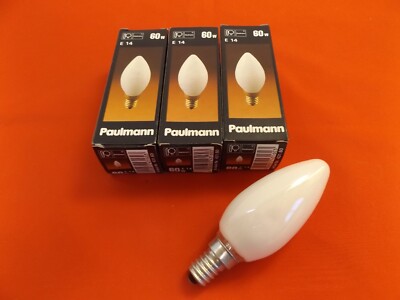3 Piece Paulmann Candle Lamp 60 Watt E14 Opal Flame Original Packaging NEW Stock Clearance