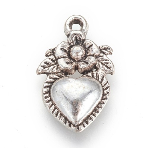 Heart Charms Antiqued Silver Love Pendants Flower Heart Jewelry 8pcs - 第 1/2 張圖片