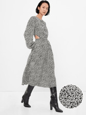 GAP MIDI CUT OUT Dress Mini Floral Print Black White Size Medium Petite NWT