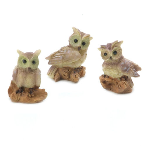 Miniature Owls, Set of 3 Woodland Owl Figurines, Fairy Garden Animals  889092007766 | eBay