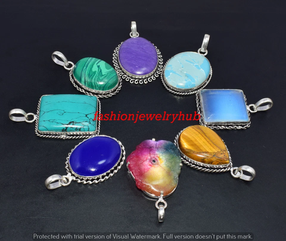 Colgante de piedras preciosas de ónix azul y mezcla de 10 piezas lote al por mayor de joyas enchapadas en plata 925 Foto 2 de 4