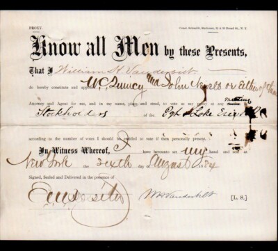 1884  William H Vanderbilt  Railroad KING  Fights Jay Gould - signs Stock Proxy