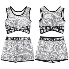 Kids Girls Stage Show Modern Jazz Hip-Hop Dancewear Tops with Bottoms Outfits