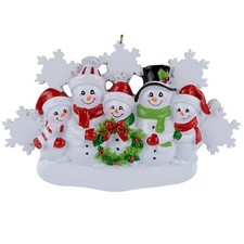 Snowman Family of 5 Personalized Christmas Tree Ornament 2024 Custom Family K...