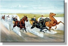 Vintage Horse Race Picture on Stretched Canvas, Wall Art D cor, Ready to Hang