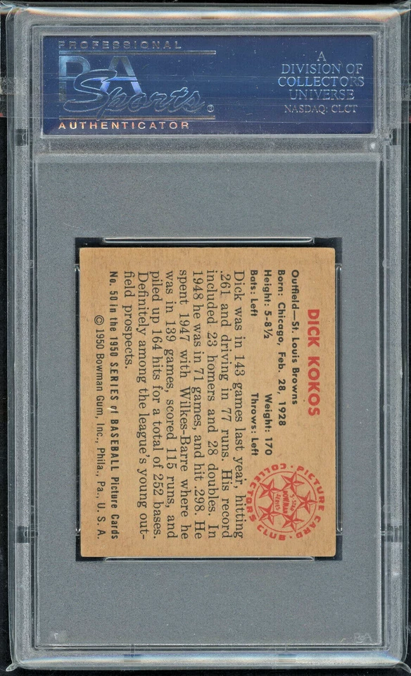 1950 Bowman 50 Dick Kokos St Louis Browns PSA 5 Vintage Baseball Card - Image 3 of 4