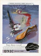 "UNIC MEN'S SHOES" original advertisement canvas MERCEY / PLAISIR DE FRANCE 1946