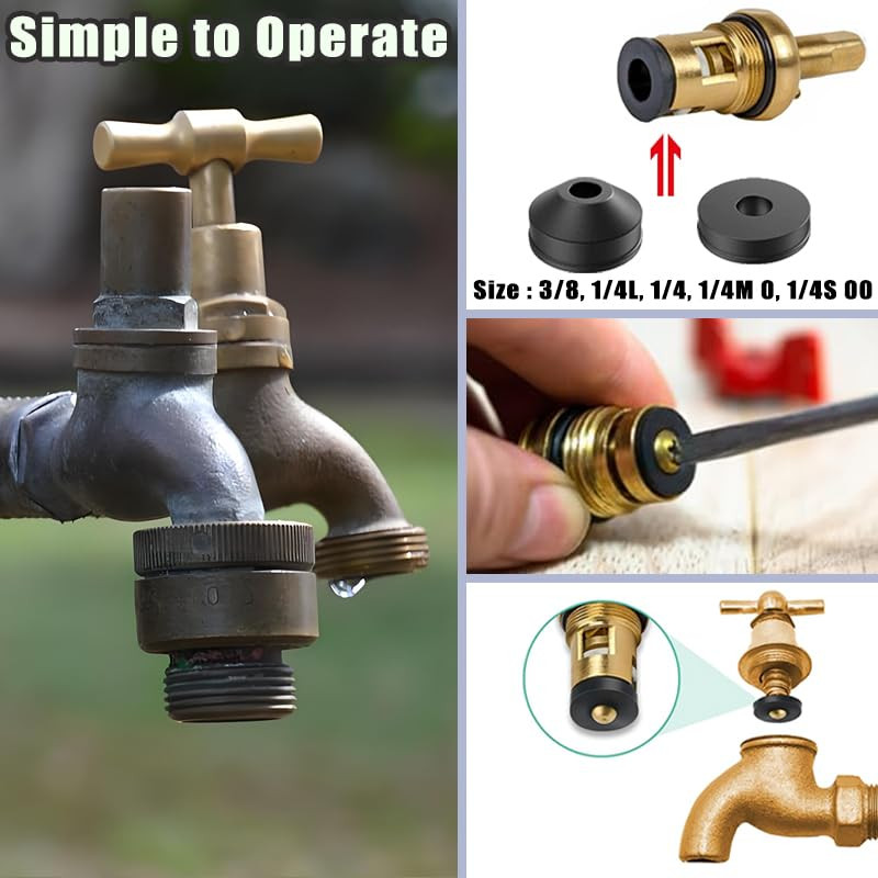 48PCS Outdoor Faucet Repair Kit Rubber Washers & Brass Screws Sink Hose Seal Ass