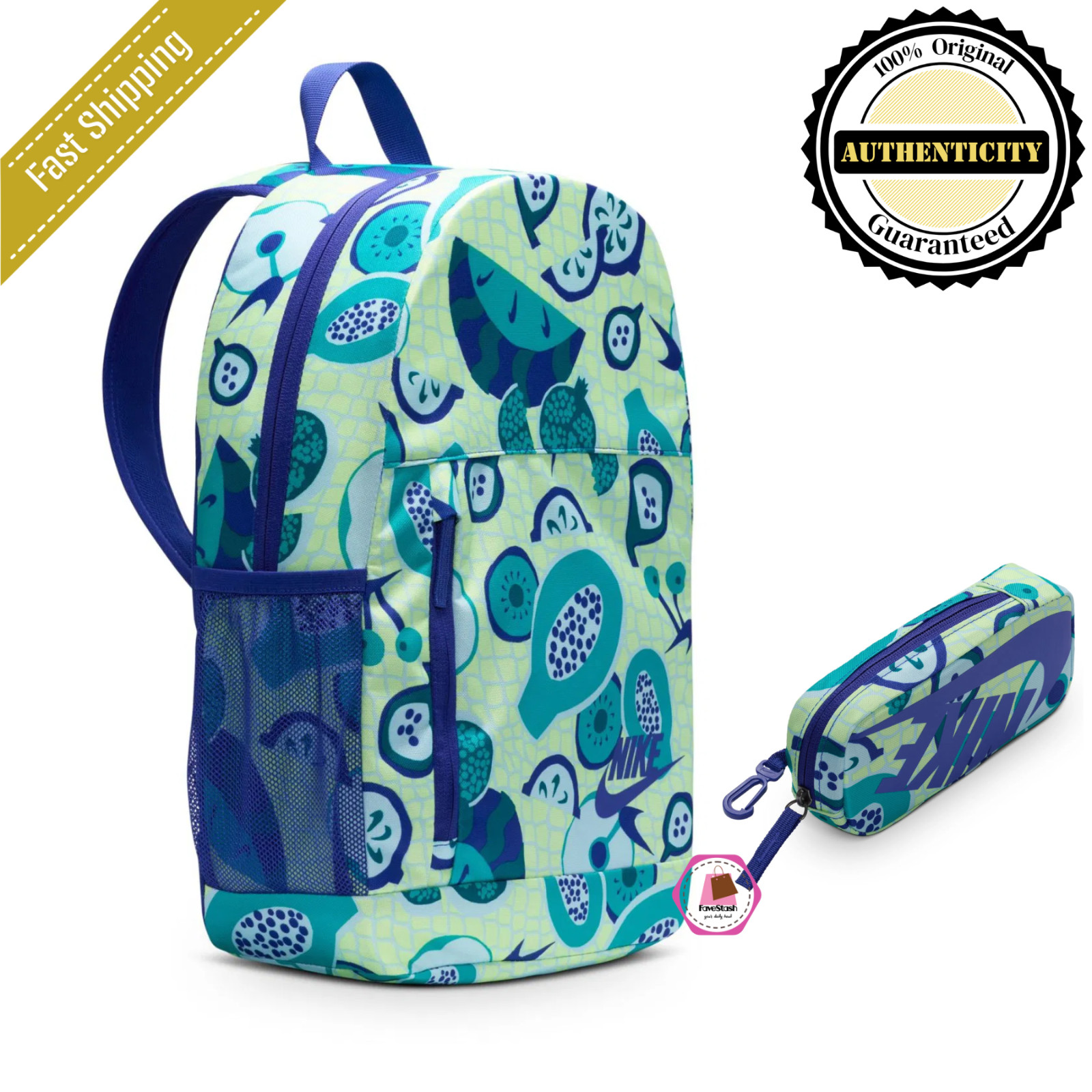 Nike Elemental Kids School Backpack Pencil Case Green Blue F