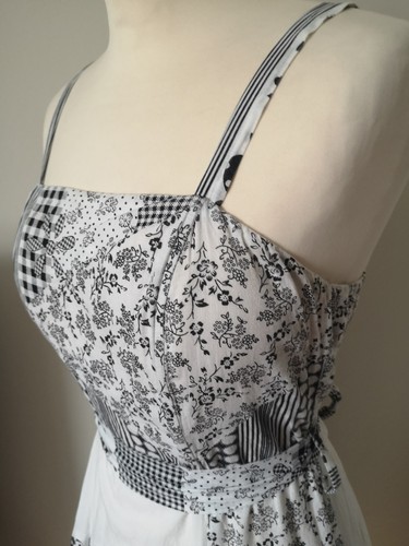 Patchwork Cotton fit & Flare dress Layered asymmetric net Hem Size 10-12 - Picture 21 of 24
