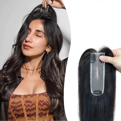 Middle Part Bangs Topper Human Hair Clip in Hair Pieces Wig  Replacement For Men