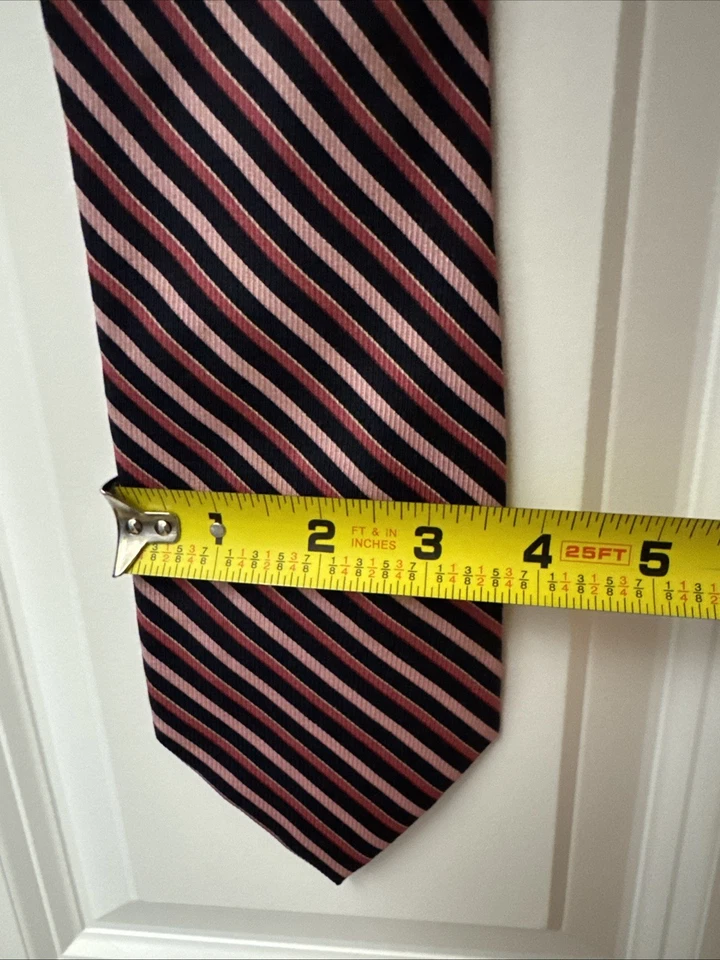 Gravata de seda masculina Nautica listra rosa azul marinho 3,5” largura clássica - Imagem 4 de 4