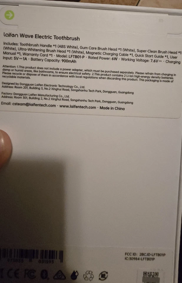 Cepillo de dientes eléctrico Laifen Wave, oscilación y vibración, 3 cabezales de cepillo, blanco  Foto 4 de 4