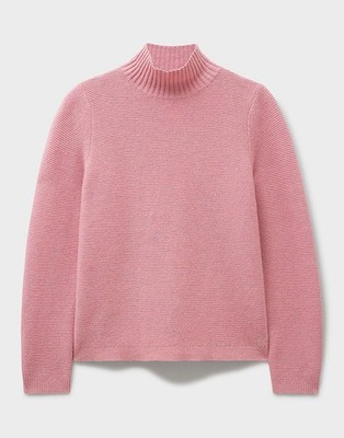 CREW COMPANY HARMONY MERINOMISCHUNG TRICHTERKRAGENPULLOVER, PINK, GRÖSSE 10 UVP £69 NEU MIT ETIKETT