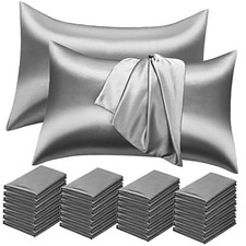 30 Pack Satin Pillowcase for Hair and Skin Queen Size Silk Pillow Cases Grey