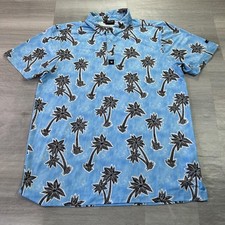 Bad Birdie Polo Shirt Mens Medium Blue Palm Tree Golf Performance Stretch