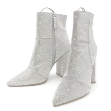 Steve Madden Noticed Rhinestone Boots Pointed Toe Block Heel Bling Boot Size 9.5