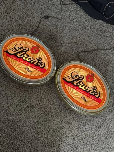 Vintage Stroh’s Electric Lighted Beer Sign Illuminated Oval Bar Light lot of 2