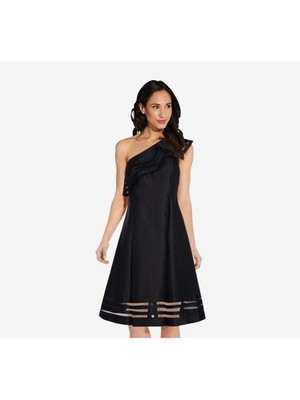 ADRIANNA PAPELL Womens Black Midi Formal Fit + Flare Dress 4