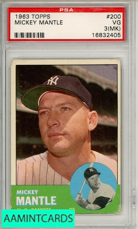 1963 TOPPS MICKEY MANTLE #200 PSA 3 VG (MK)