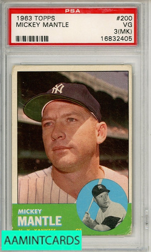 1963 TOPPS MICKEY MANTLE #200 PSA 3 VG (MK)