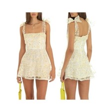 Lucy In The Sky Yellow  White Floral Tie-Up Mini Dress S Party Event