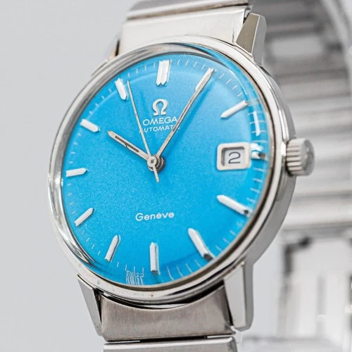 Vintage 1967 *NEAR MINT* OMEGA Seamaster Geneve Cal.565 Automatic Blue 34mm Mens