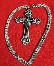  CHRISTIAN CATHOLIC 3" Cross Necklace & Stainless Steel Chain 23 " Free Shipping