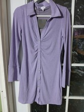 Le Lis New Purple Button Up Collared Mini Pleated Shirt Dress Lined Medium