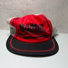 VTG Trucker Hat Snapback Cap Farm Ramco Chemical Products Striped Brim Black