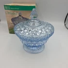 Vintage Anchor Hocking Wexford Sapphire Blue Glass Candy Dish w Cover 7.75"