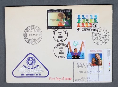 MayfairStamps Hungary FDC 1986 Nakano Perfin Youth US & Canada Mixed Frank First