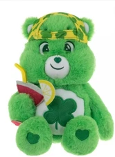Brand New Good Luck Summer 2025 Green Care Bear Plush 8.5" W/ Ball Cap & Drink