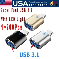 LED USB-C 3.1 Male to USBA Female Adapter Converter OTG Type C Android Phone Lot