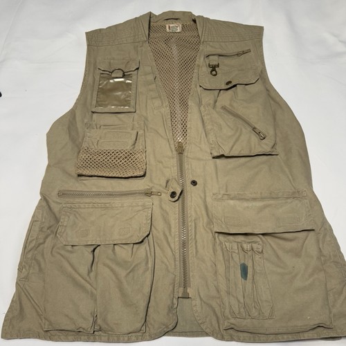 Vintage Banana Republic Weste Herren groß beige Cargo Foto Safari Fisch Wanderung 1986