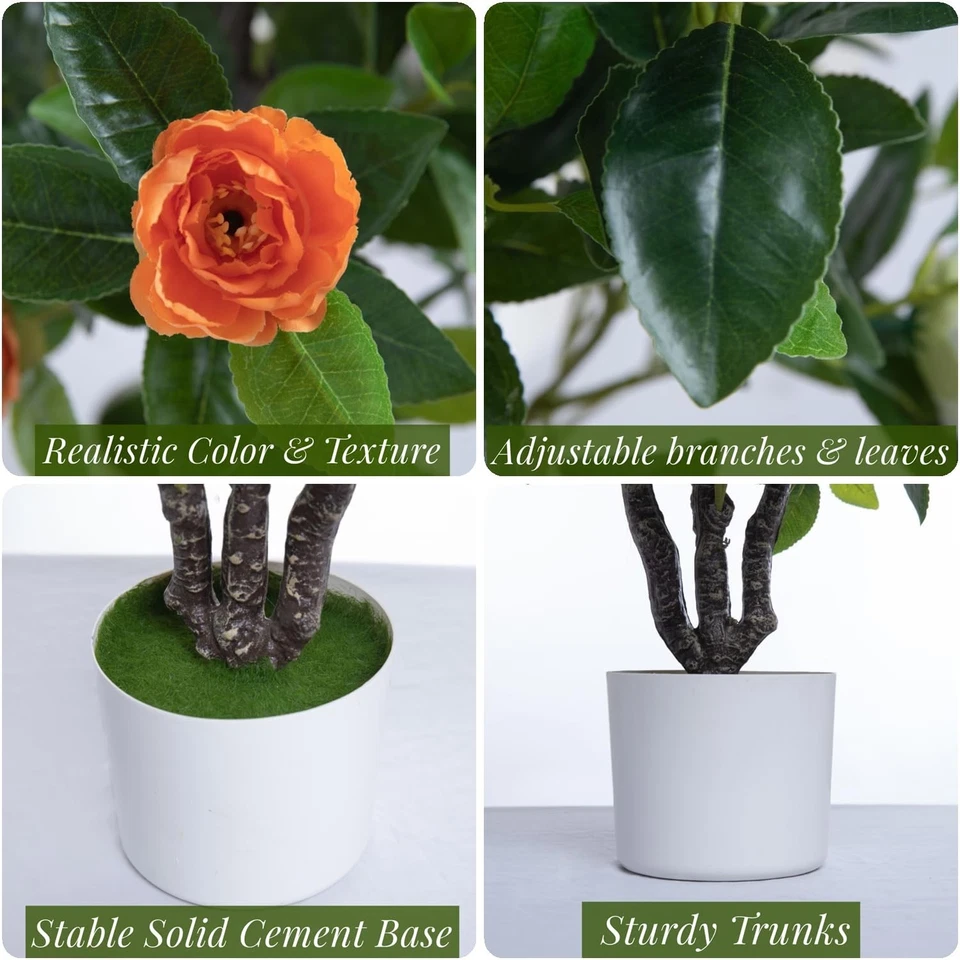 Искусственная камелия дерево 35 дюймов искусственное цветочное растение с белыми цветами и зеленым... - Изображение 4 из 4