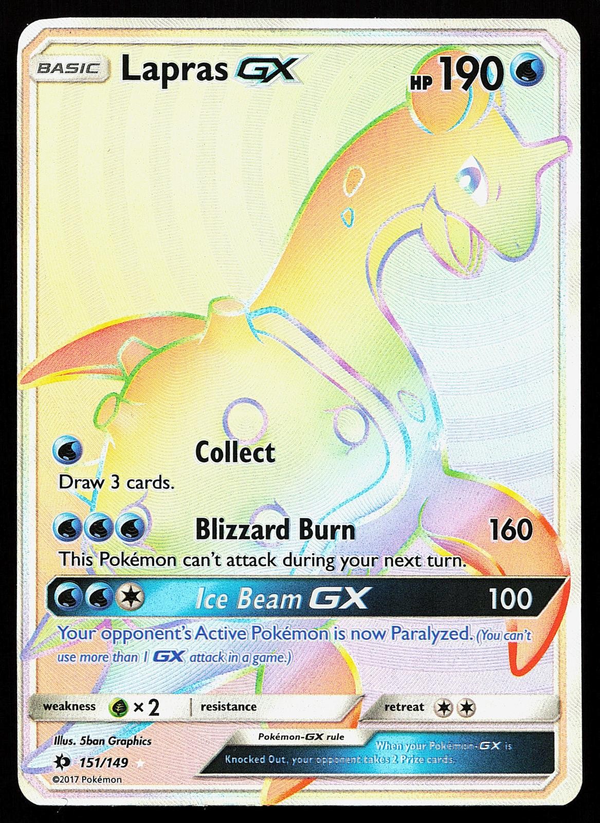 Lapras GX 151/149 Secret Rare Sun & Moon Base Set Pokemon Card