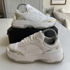 Calvin Klein Trainers Womens UK 5 White Silver Platform Casual Shoes