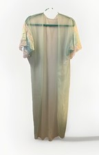 Vintage Mint Green Sheer Peignoir Chiffon Lace Robe Lingerie 60  s Small USA
