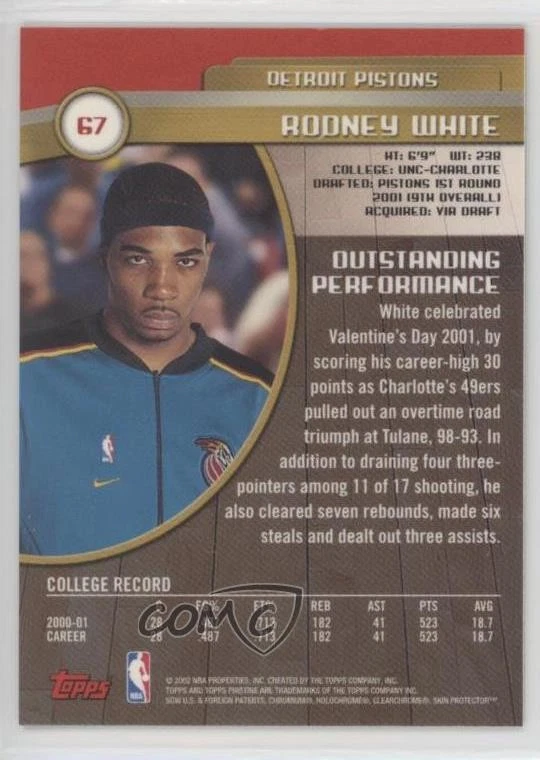 2001-02 Topps Pristine Rodney White #67 Rookie RC - Image 2 of 2