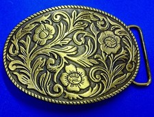 Flower Swirl Ornate Floral Theme Gold Color Western Cowboy Cowgirl Belt Buckle