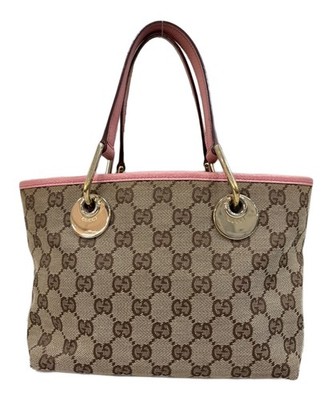 GUCCI 120844 GG Canvas Brown Pink Top Handle Shoulder Bag Italy Auth