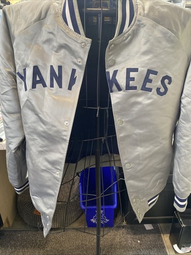 VTG MLB New York Yankees GRAY Satin Jacket MENS Medium WOMENS L XL Cooperstown - Picture 2 of 13
